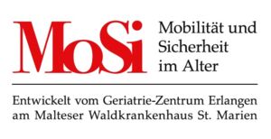 Schriftzug: MoSi Mobilität und Sicherheit im Alter. Entwickelt vom Geriatrie-Zentrum Erlangen am Malteser Waldkrankenhaus St. Marien