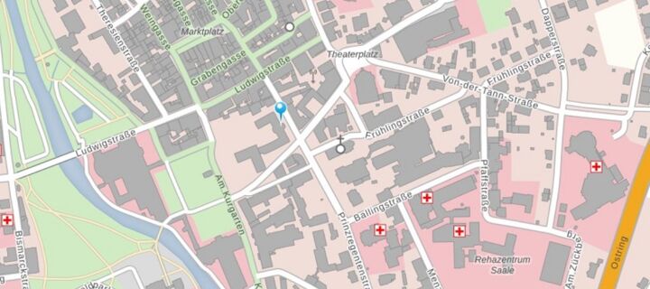 Kartenansicht Innenstadt Bad Kissingen mit Positionsstecknadel