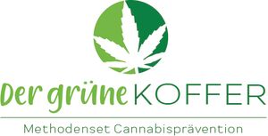 Logo des Methodensets, Cannabisblatt und Schriftzug "Der grüne Koffer" Methodenset Cannabisprävention